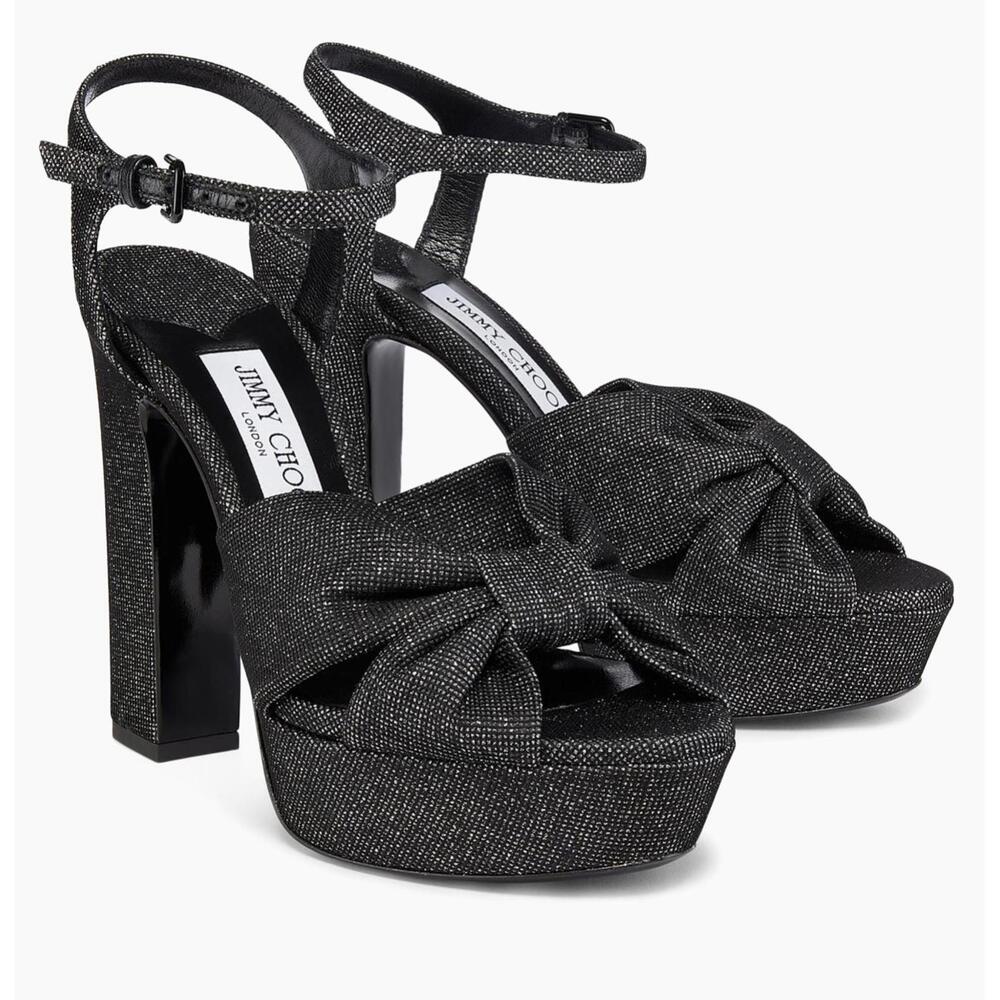 Jimmy Choo Black Glitter Platform High Heel Sandals